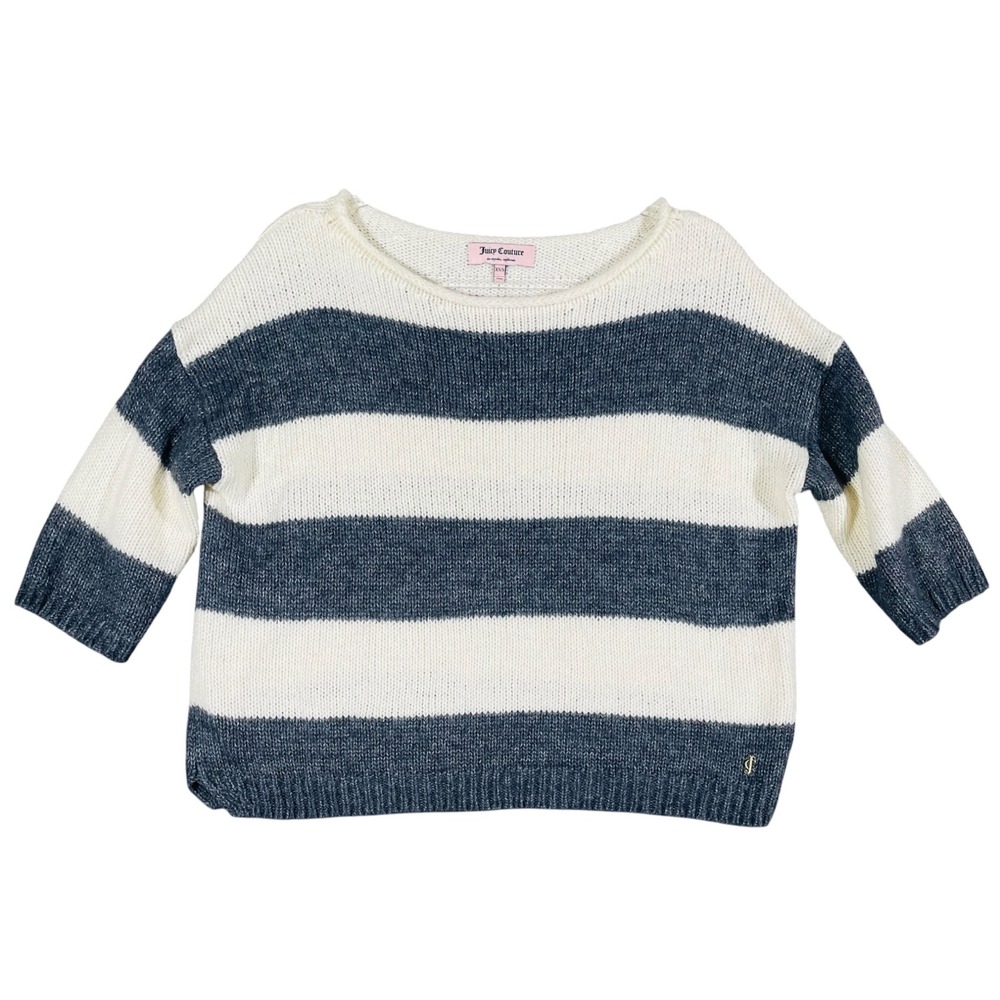 Juicy Couture Womens Oversized Striped Sweater XS-S Gray Ivory Mohair Wool Blend
